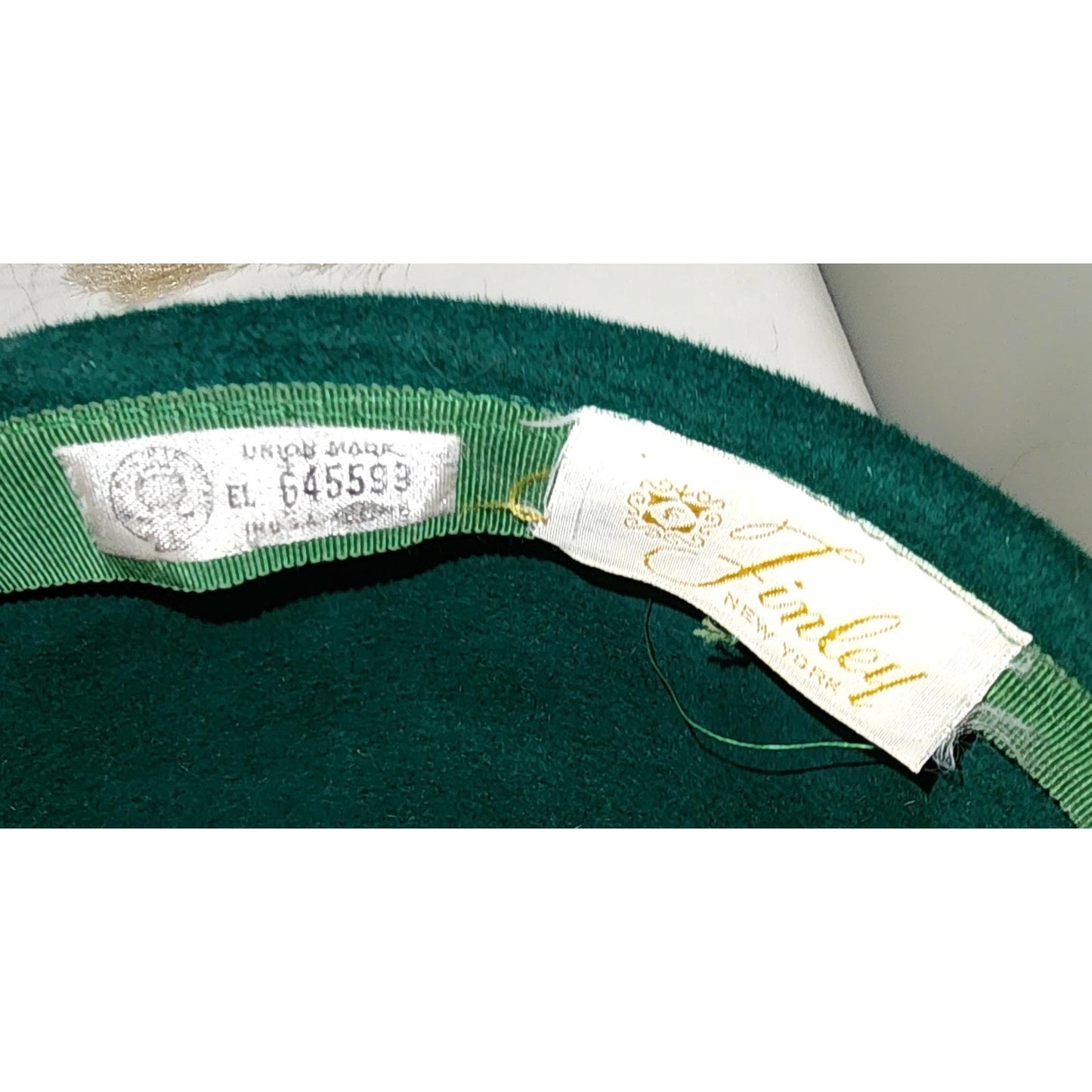 Vintage 1960s Hat Dark Green Rounded Felt Equestrian Style Hat Top Button Mid Century Mod 21 in.