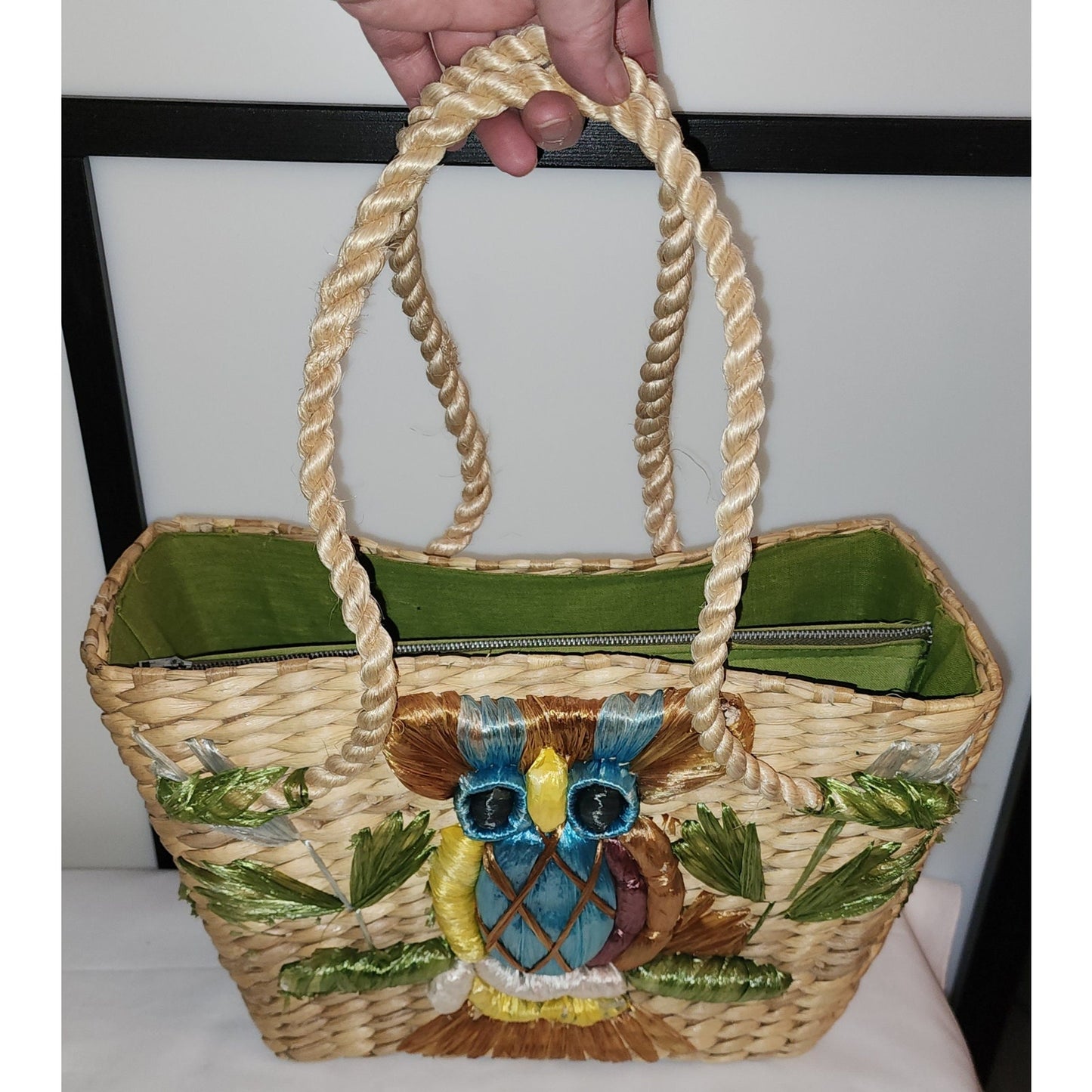 Vintage Owl Purse 1960s Large Woven Straw Raffia Owl Purse Tote Bag Bags by Patricia Mid Century