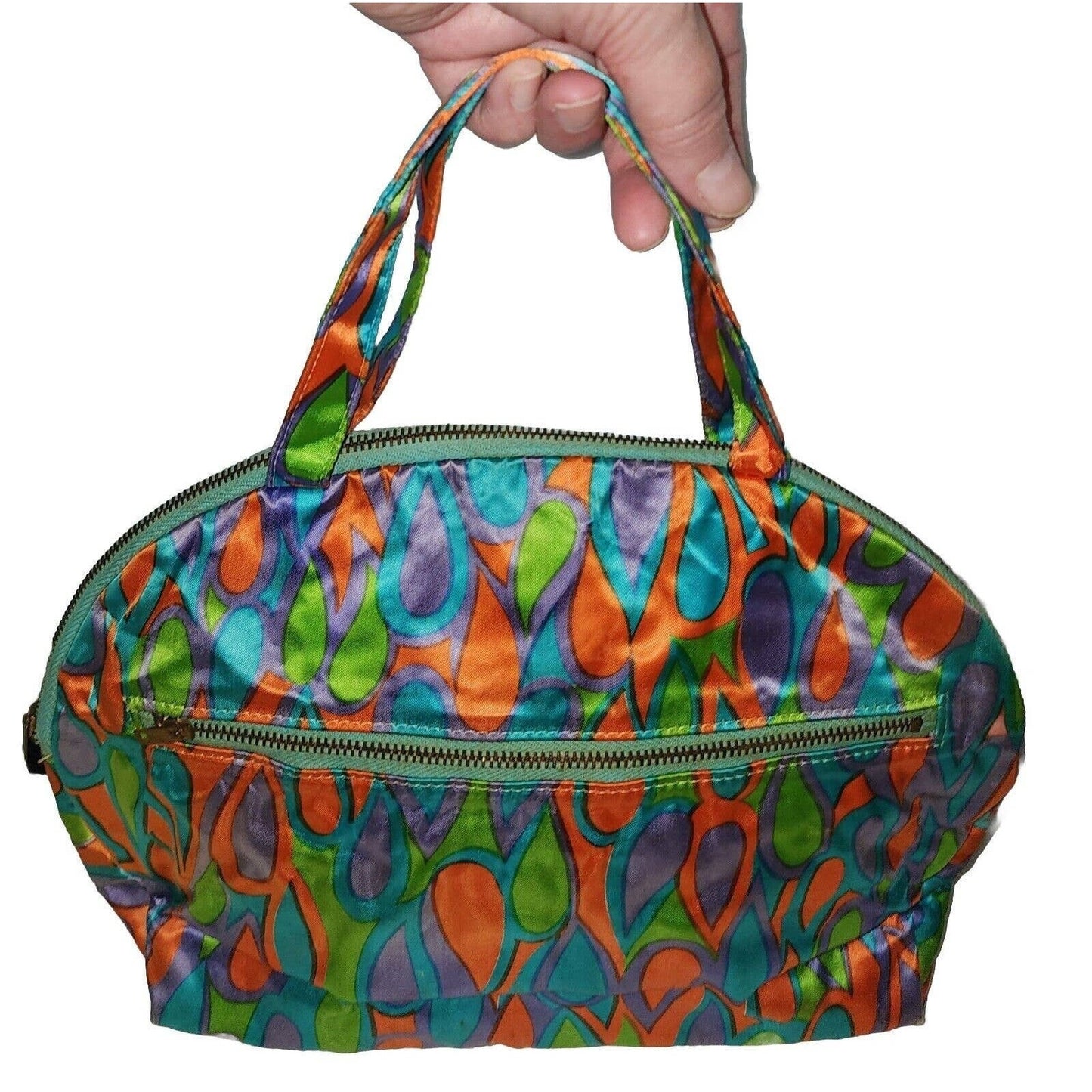 Vintage 60s bright psychedelic print satin cosmetic bag celebrity bags mod