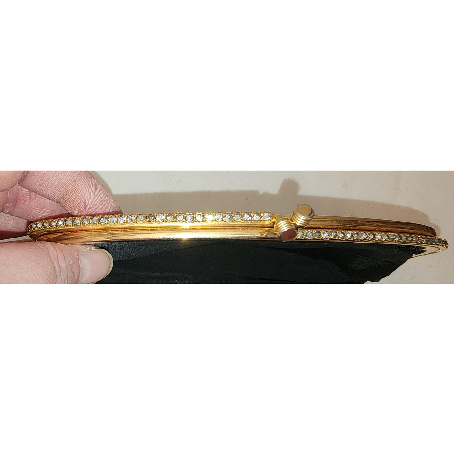 Vintage Clutch Purse 1950s Black Satin Rhinestone Frame Clutch Purse Small Bag Mid Century