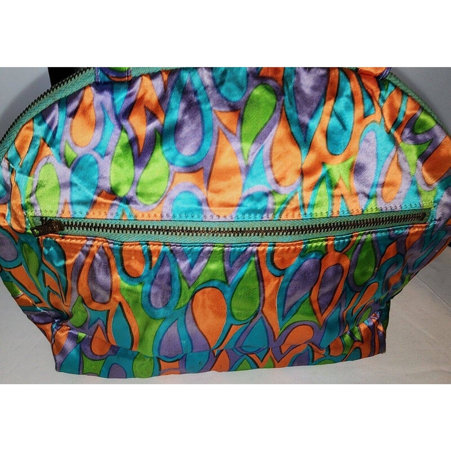 Vintage 60s bright psychedelic print satin cosmetic bag celebrity bags mod