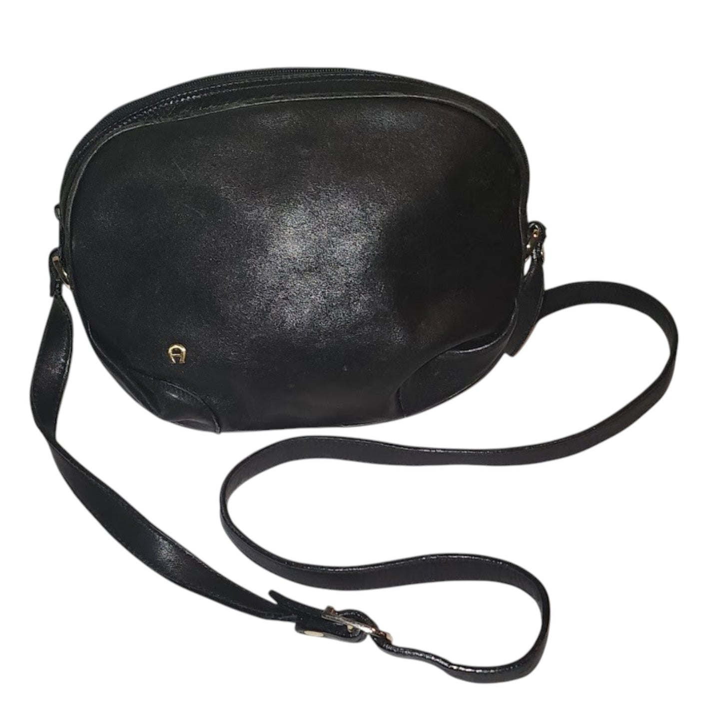 Vintage Etienne Aigner Small Round Navy Blue Leather Purse Long Shoulder Strap