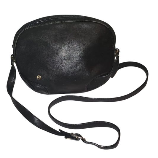 Vintage Etienne Aigner Small Round Navy Blue Leather Purse Long Shoulder Strap