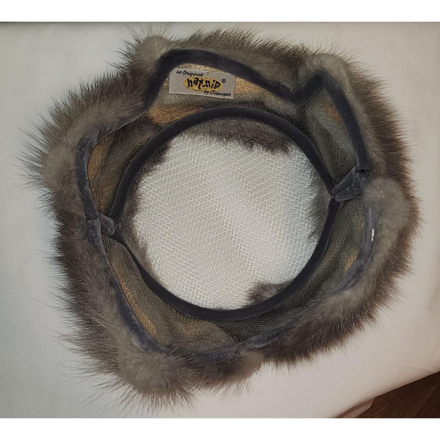 Vintage Fur Hat 1950s Round Silver Gray Mink Fur Hat Net Top Mid Century