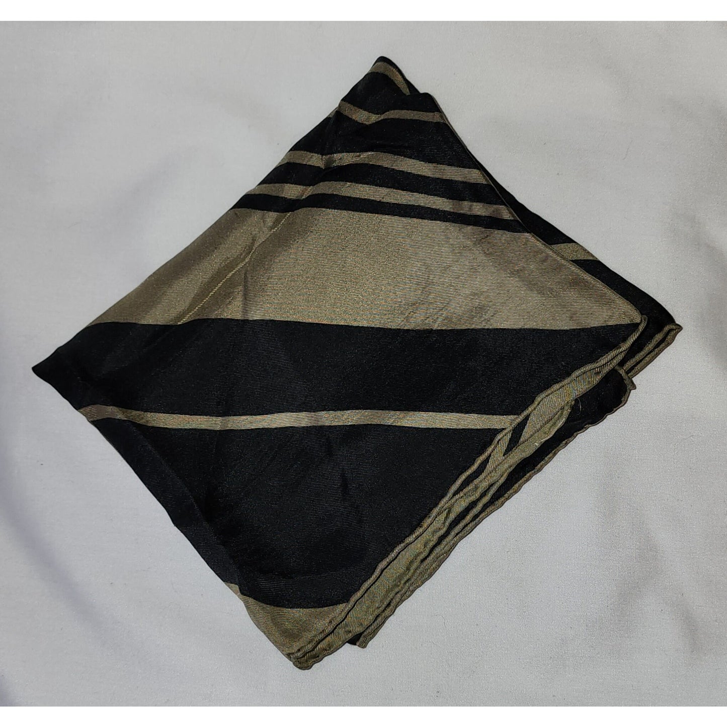 Vintage Echo Scarf 1950s 60s Thin Silk Black Khaki Op Art Print Scarf Mid Century Designer Boho 26.5 x 27 in.