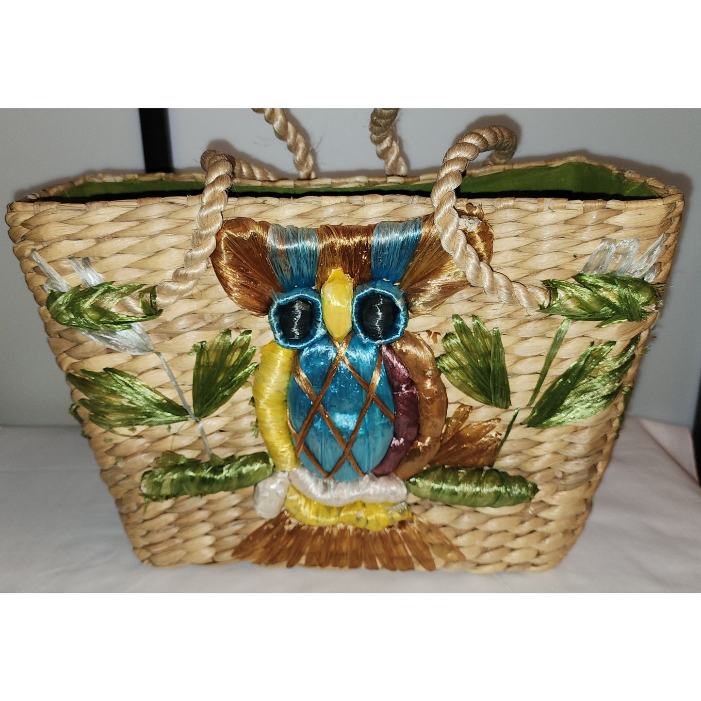 Vintage Owl Purse 1960s Large Woven Straw Raffia Owl Purse Tote Bag Bags by Patricia Mid Century