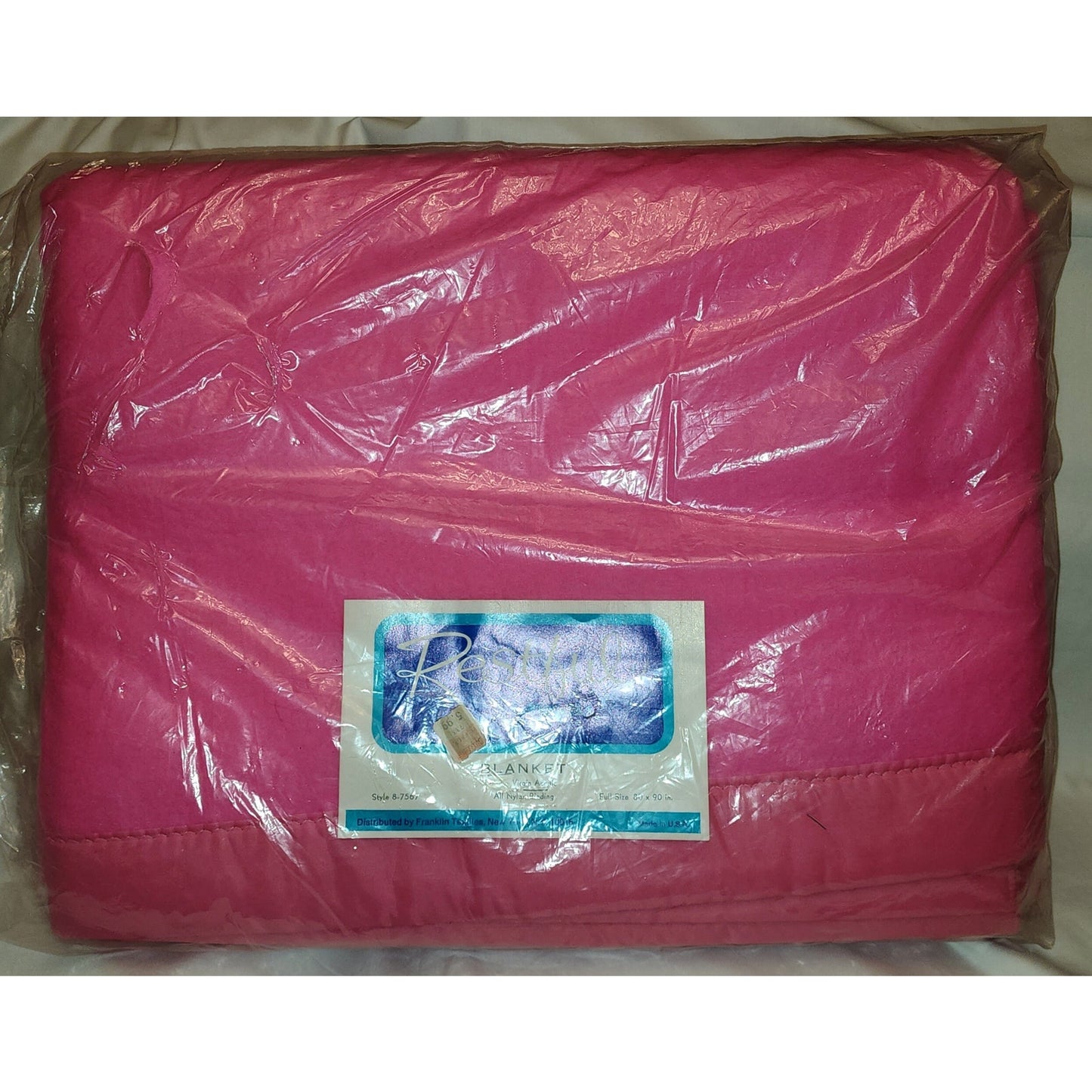 Unused Vintage Blanket 1960s Bright Pink Acrylic Blanket Pink Trim Restful Irregulars NIP Mid Century Bedding Full Size 80 x 90 in