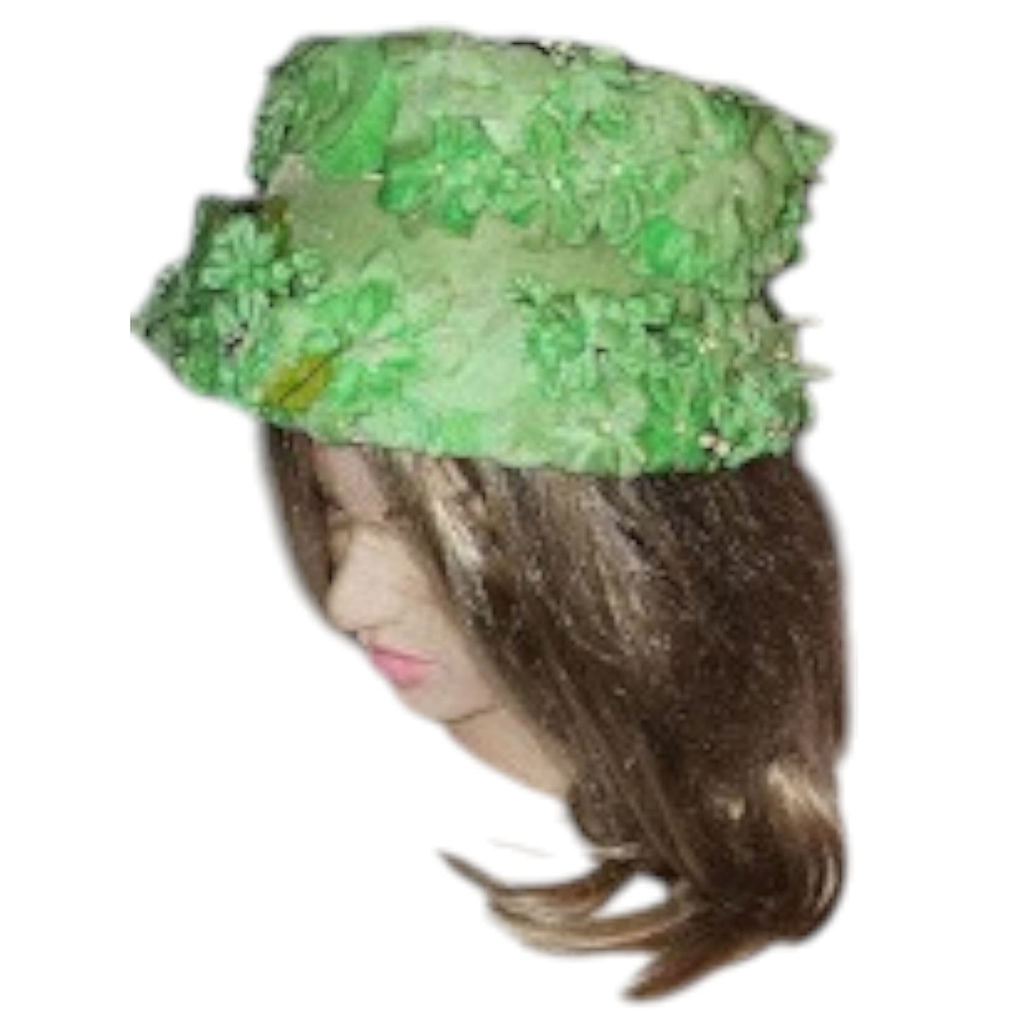 Vintage Floral Hat Large 1950s 60 Green Floral Hat Pearls Garden Party Mid Century 21 in.