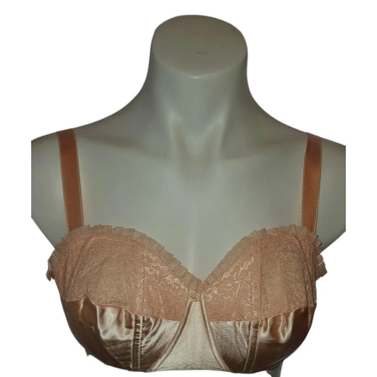 Unworn Vintage Bra 1950s Salmon Pink Satin Net Lace Triumph Bra German Rockabilly Pinup 36 B