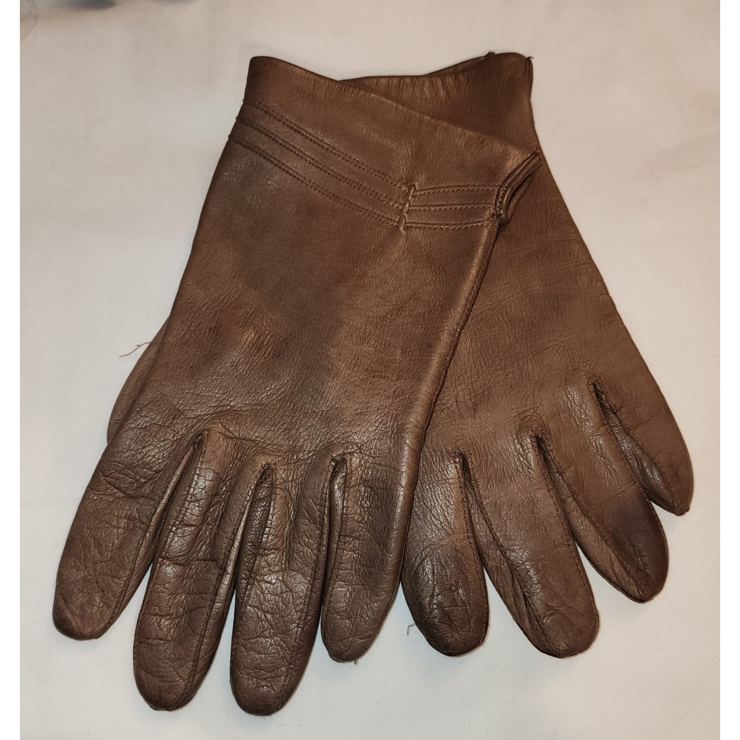 Vintage Leather Gloves 1960s 70s Soft Medium Brown Leather Wrist Gloves Wrist Designs Thin Fabric Lining Boho 7 or so