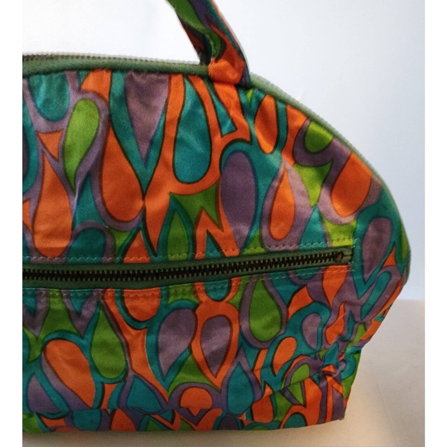Vintage 60s Bright Psychedelic Print Satin Cosmetic Bag Celebrity Bags Mod