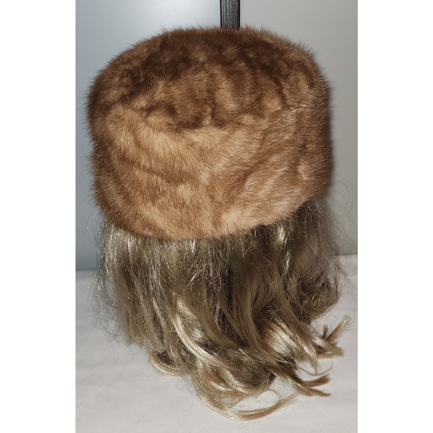 Vintage Fur Hat 1950s 60s Round Blonde Light Brown Mink Fur Pillbox Hat Dachettes by Lily Dache Mid Century Designer 21 21.5 in.