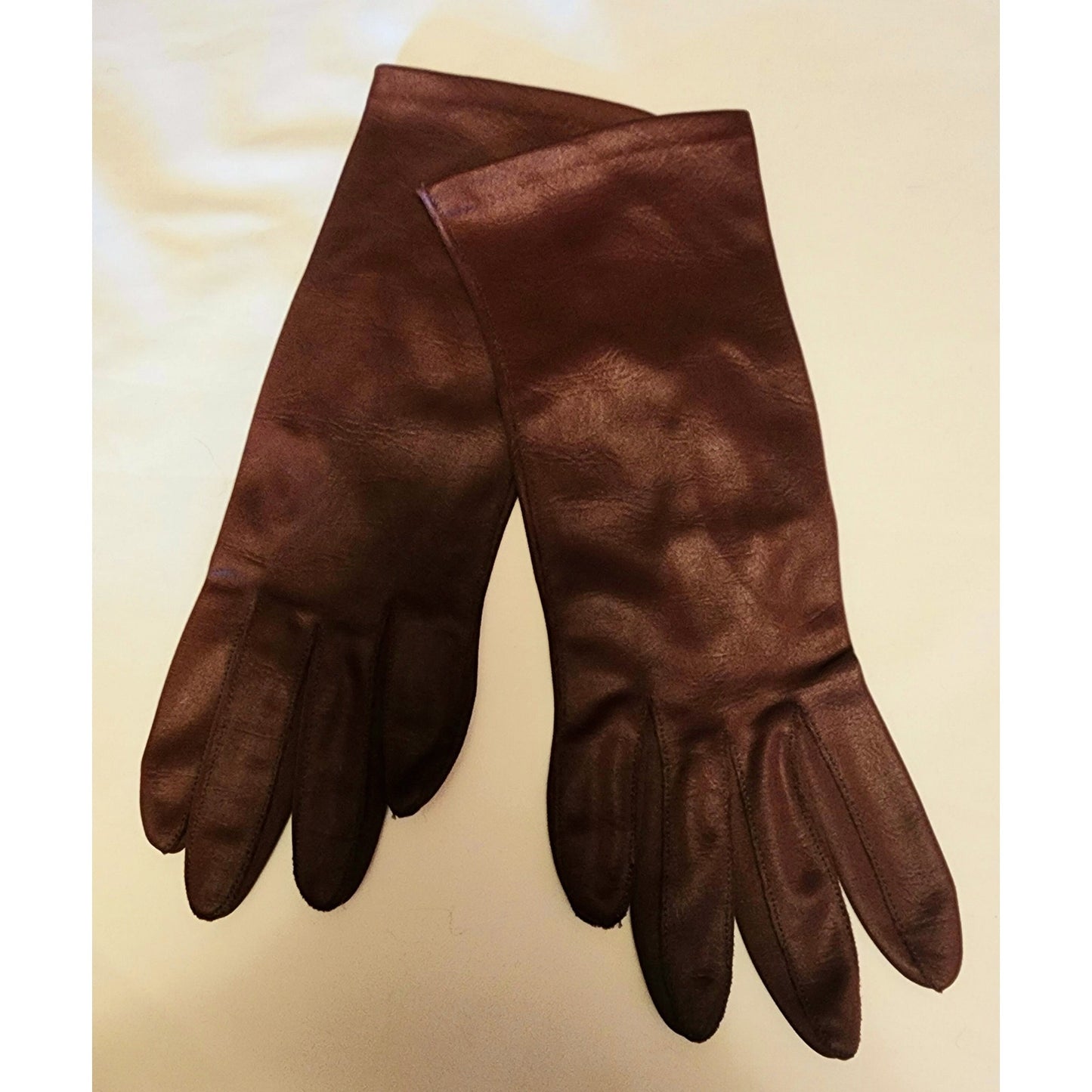 Vintage brown gloves 1960s midlength dark brown stretch nylon gloves van raalte rockabilly boho 7.5