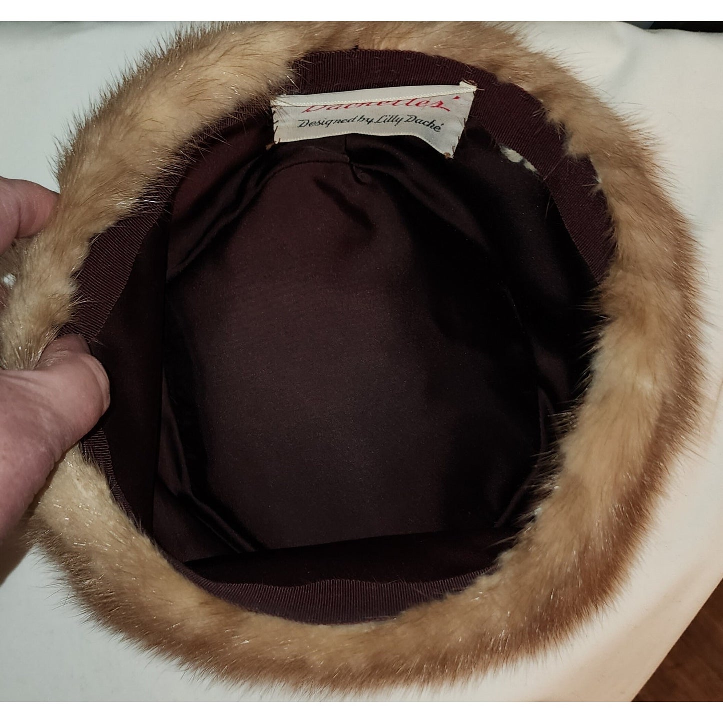 Vintage Fur Hat 1950s 60s Round Blonde Light Brown Mink Fur Pillbox Hat Dachettes by Lily Dache Mid Century Designer 21 21.5 in.