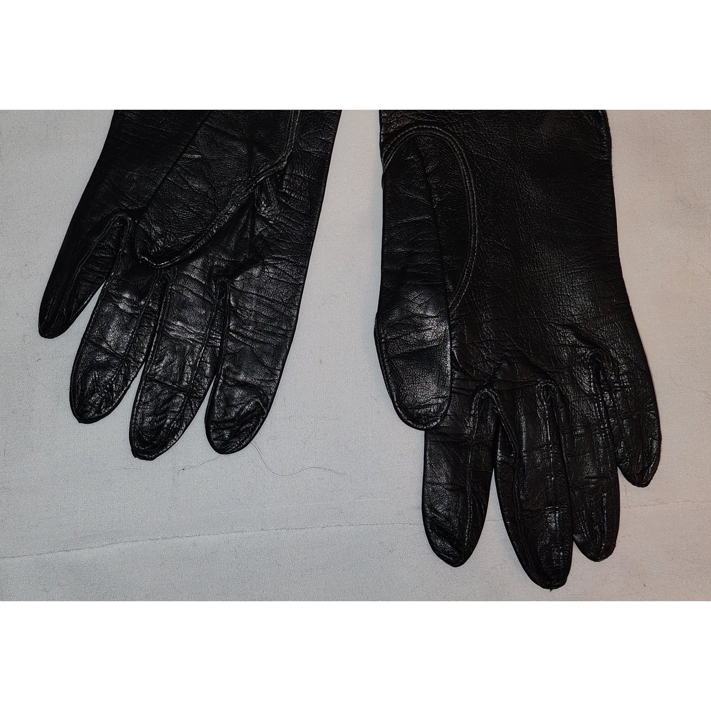 Vintage Leather Gloves 1950s Thin Black Midlength Italian Kid Leather Gloves Italy Mid Century Fetish 6 1.2