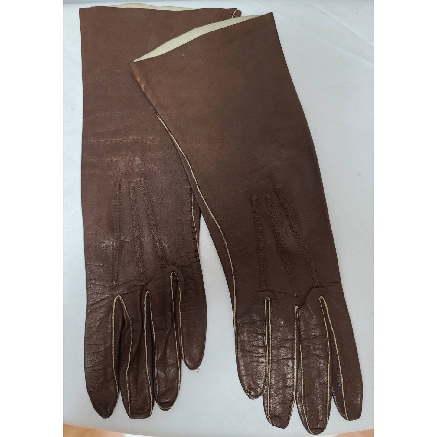 Vintage Leather Gloves 1950s 60s Midlength Thin Brown Leather Gloves Rockabilly Pinup 6.5