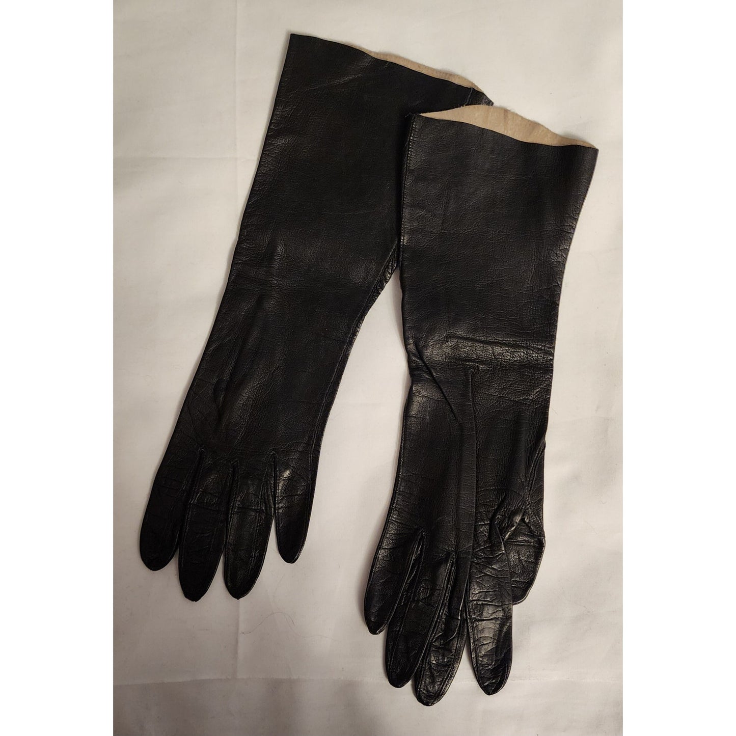 Vintage Leather Gloves 1950s Thin Black Midlength Italian Kid Leather Gloves Italy Mid Century Fetish 6 1.2