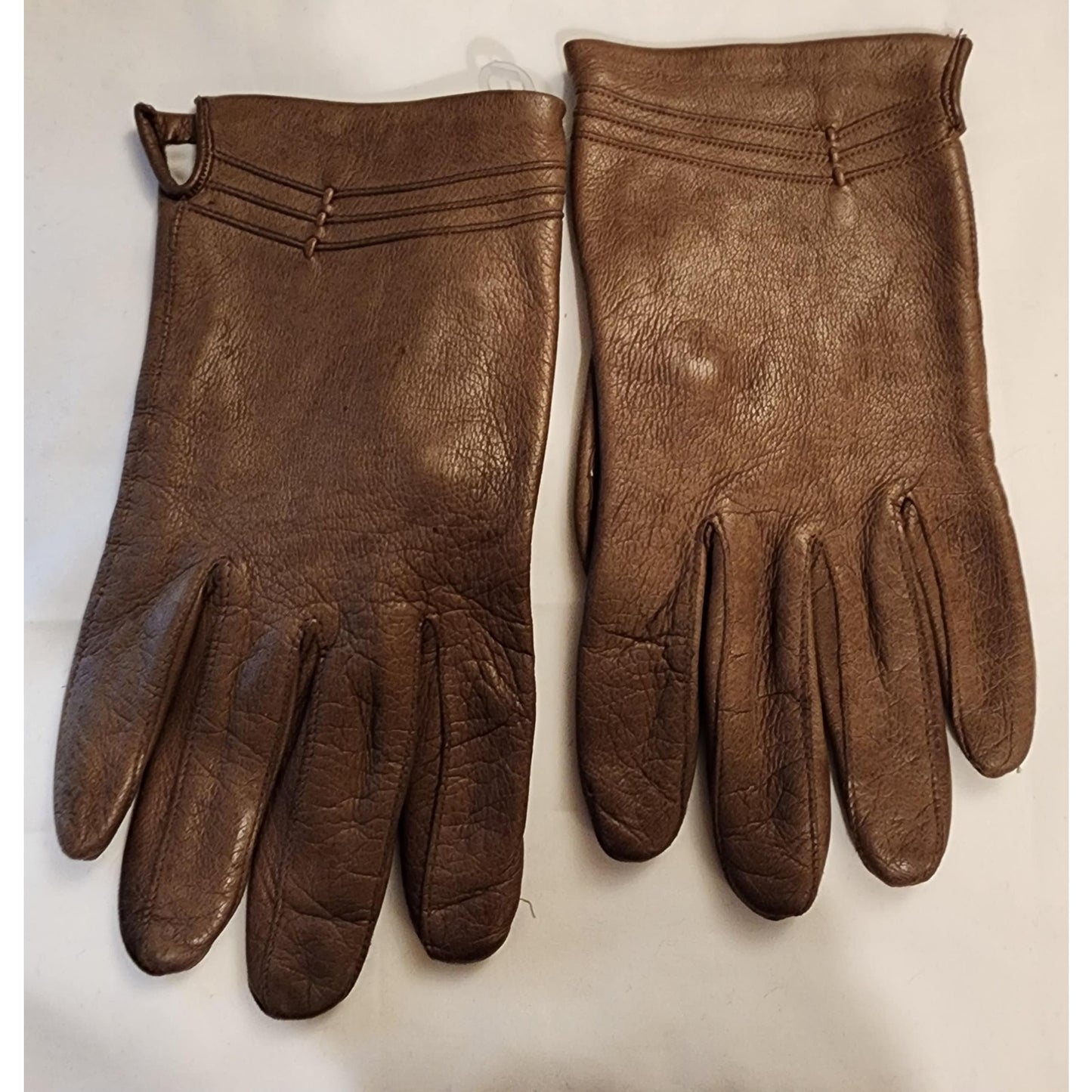 Vintage Leather Gloves 1960s 70s Soft Medium Brown Leather Wrist Gloves Wrist Designs Thin Fabric Lining Boho 7 or so