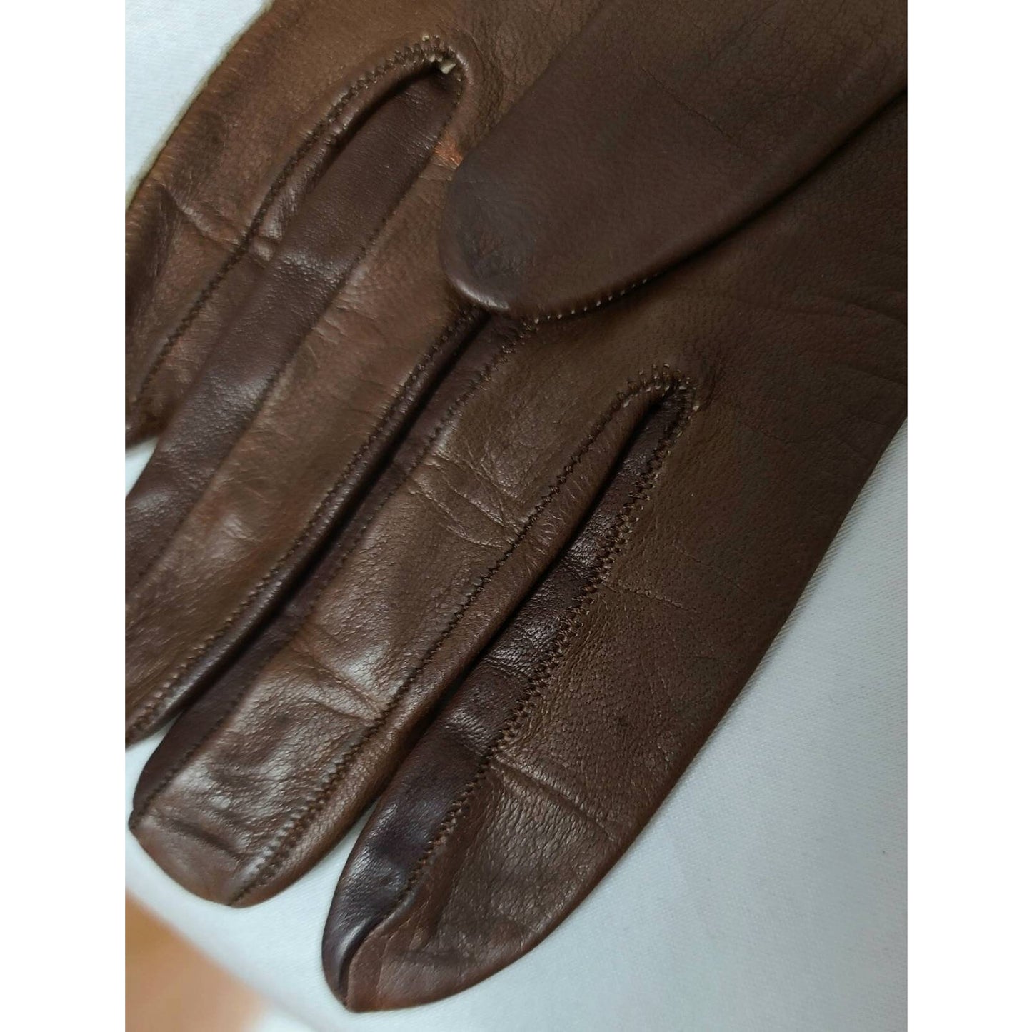 Vintage Leather Gloves 1950s 60s Midlength Thin Brown Leather Gloves Rockabilly Pinup 6.5