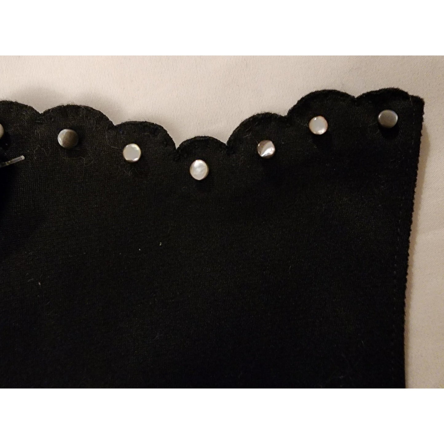 Vintage Black Gloves 1950s Black Fabric Gloves Tiny Pearlized Button Wrist Detail Mid Century Rockabilly 7 or so