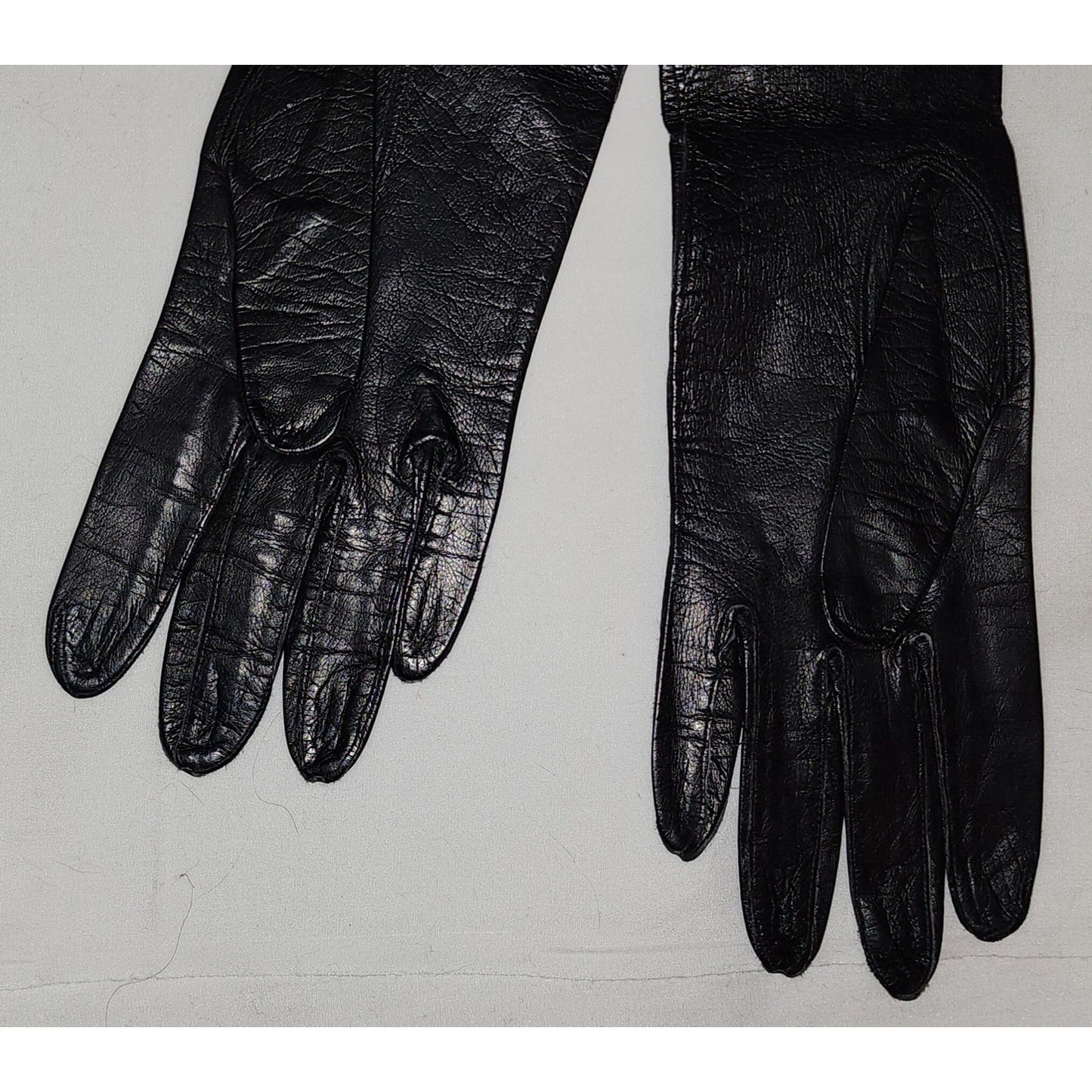 Vintage Leather Gloves 1950s Long Black Thin Kid Leather Gloves Elbow Length Mid Century Fetish est. 6.5