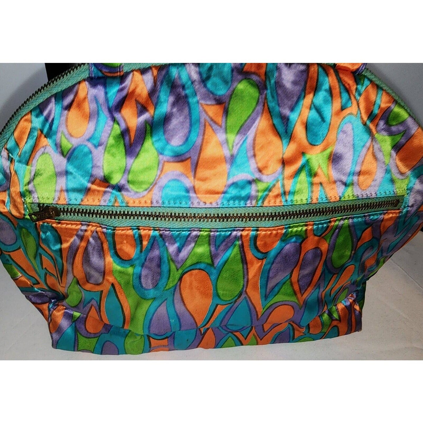 Vintage 60s Bright Psychedelic Print Satin Cosmetic Bag Celebrity Bags Mod