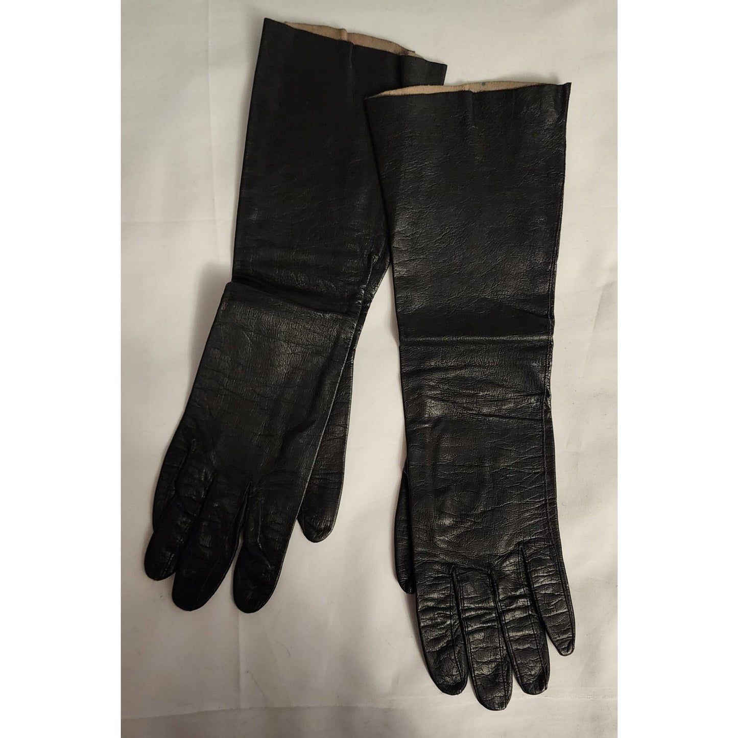 Vintage Leather Gloves 1950s Long Black Kid Leather Gloves Midlength French Elbow Gloves Gant Chanut France Mid Century Fetish 7.5