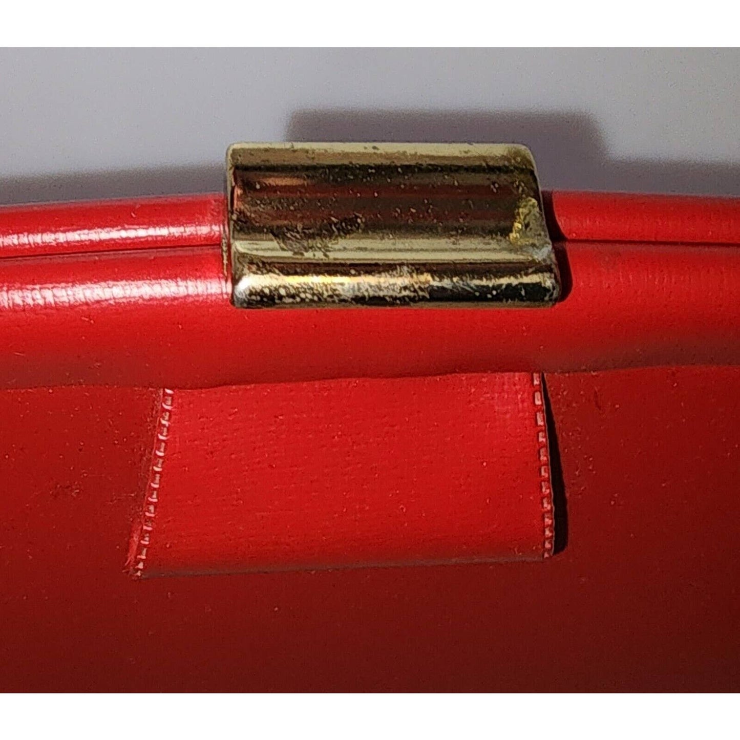 Vintage 50s Large Lipstick Red Vinyl Purse Handbag Mid Century Rockabilly