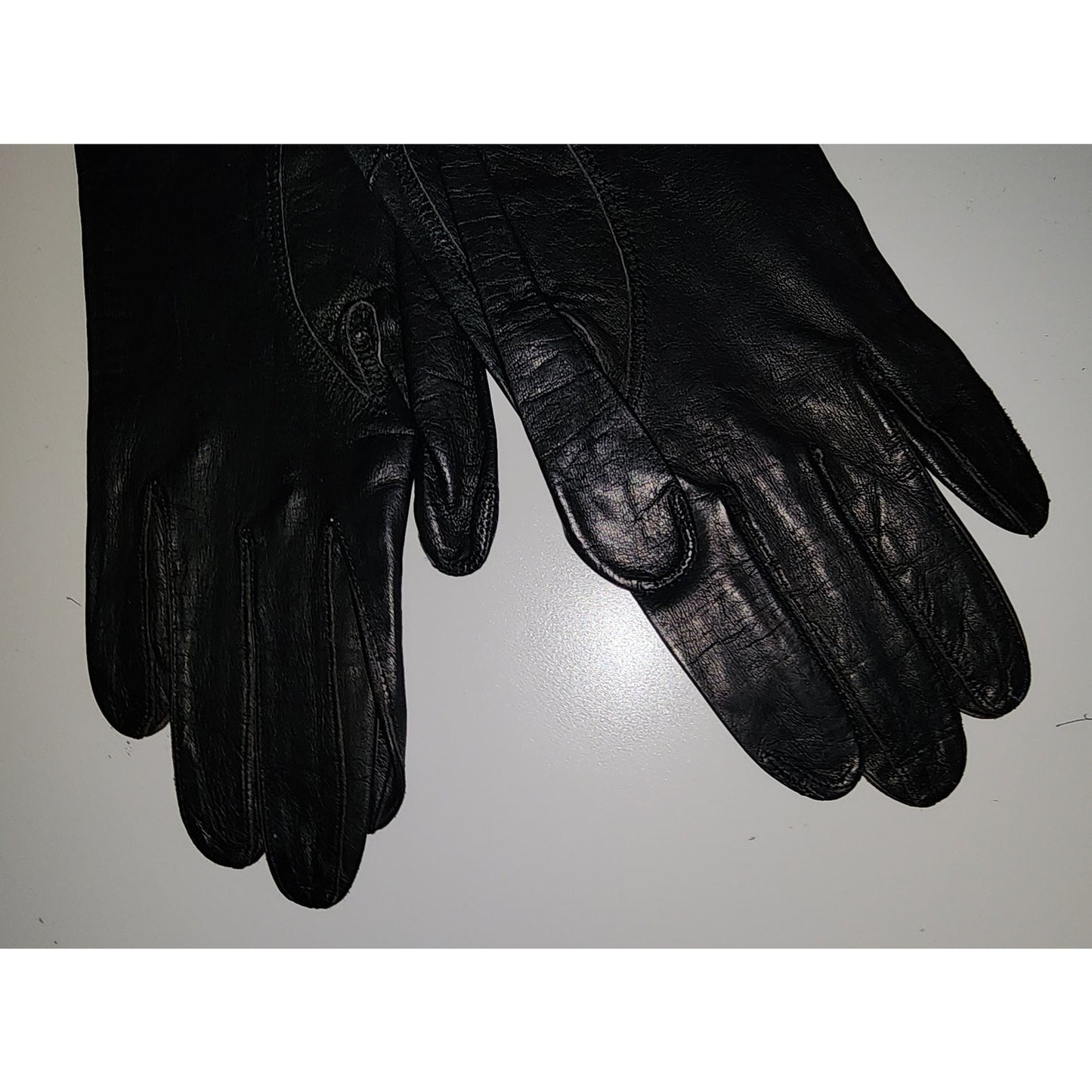 Vintage Leather Gloves 1950s Thin Black Leather Wrist Gloves Bow Detail Mid Century S