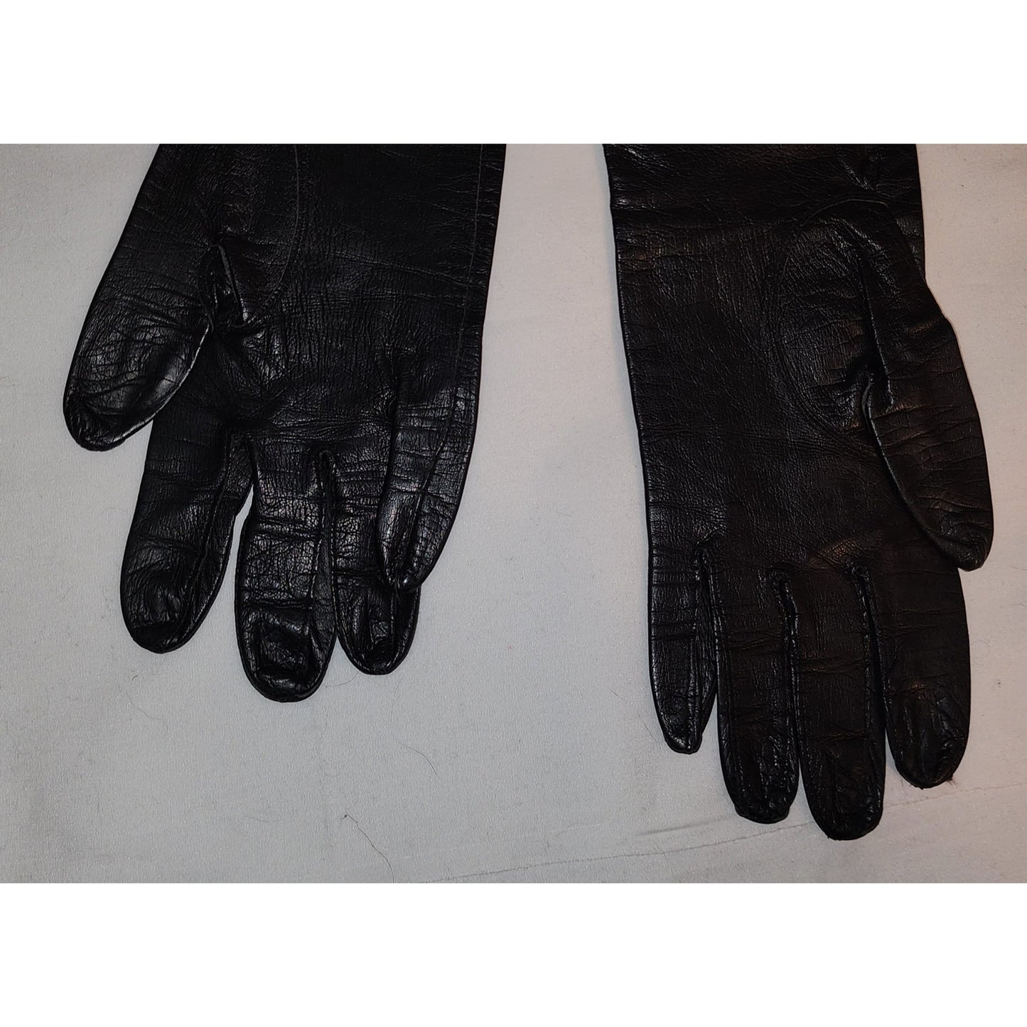 Vintage Leather Gloves 1950s Long Black Kid Leather Gloves Midlength French Elbow Gloves Gant Chanut France Mid Century Fetish 7.5