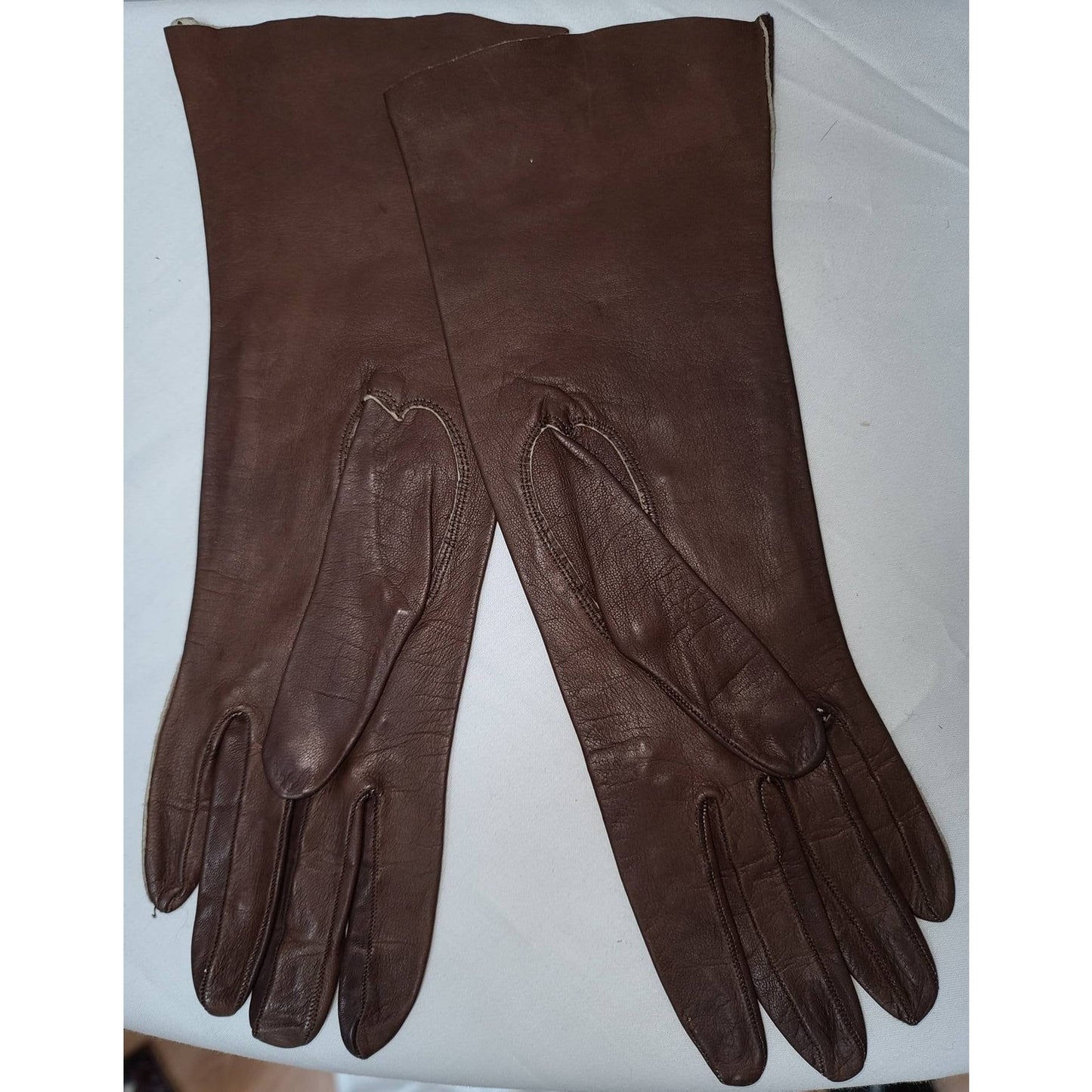 Vintage Leather Gloves 1950s 60s Midlength Thin Brown Leather Gloves Rockabilly Pinup 6.5