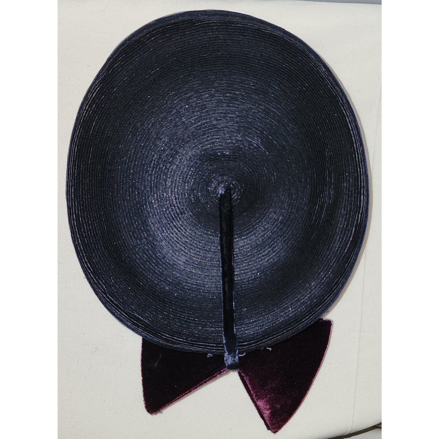 Vintage Cocktail Hat Ultra Chic 1940s Small Round Sculptural Cocktail Hat Large Purple Velvet Bow