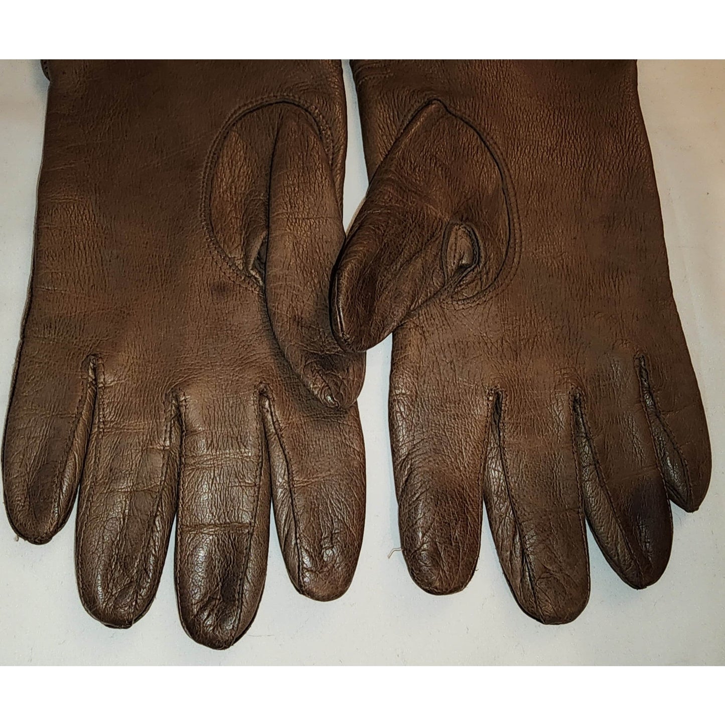 Vintage Leather Gloves 1960s 70s Soft Medium Brown Leather Wrist Gloves Wrist Designs Thin Fabric Lining Boho 7 or so