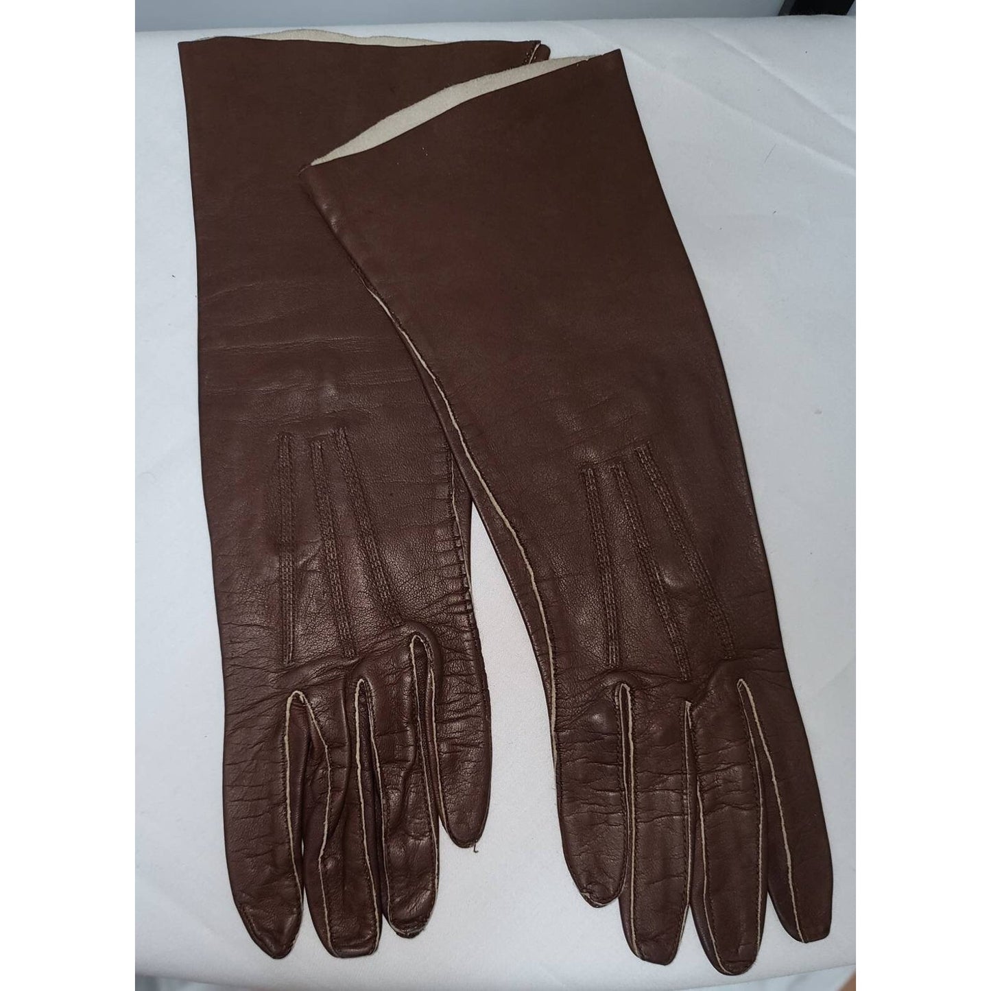 Vintage Leather Gloves 1950s 60s Midlength Thin Brown Leather Gloves Rockabilly Pinup 6.5