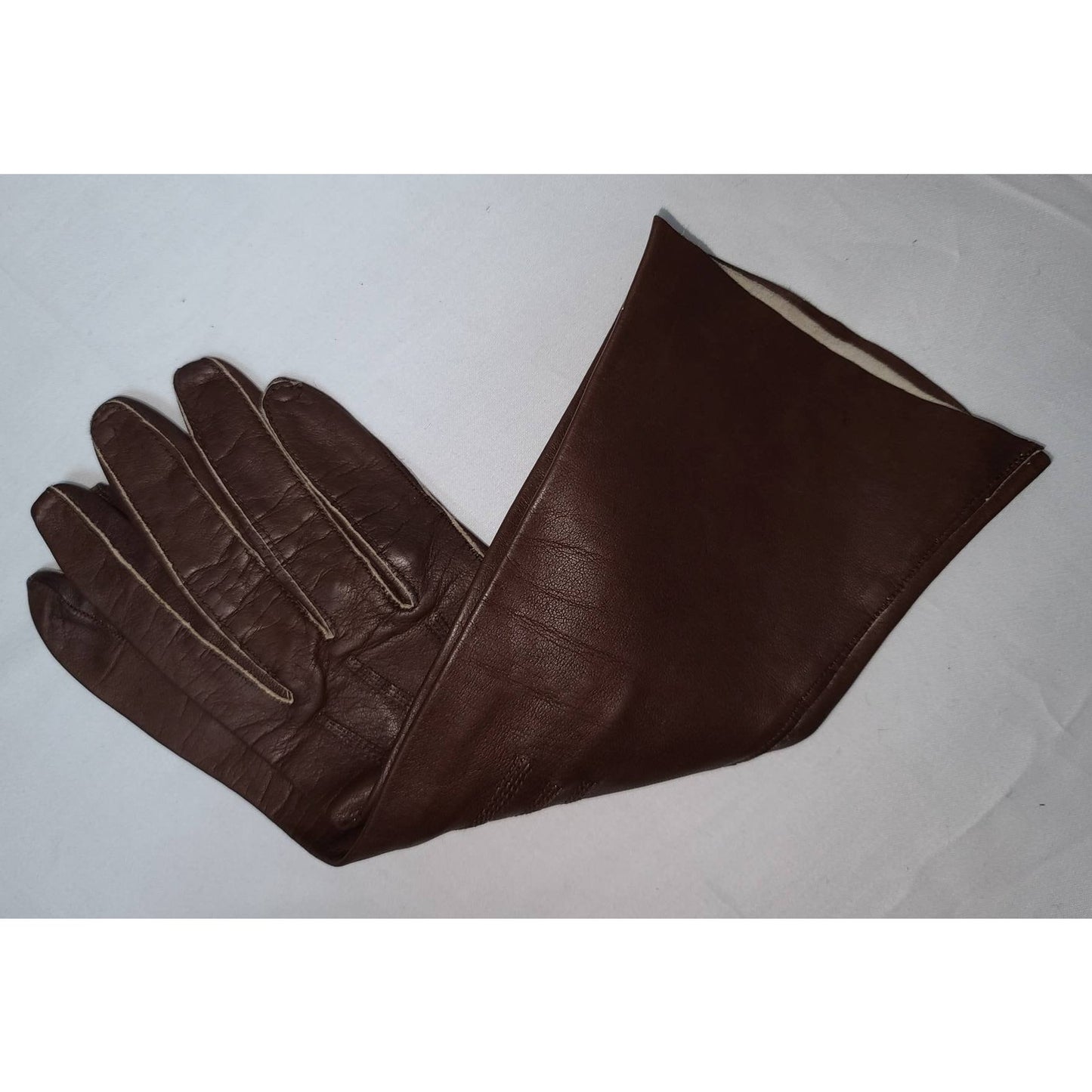 Vintage Leather Gloves 1950s 60s Midlength Thin Brown Leather Gloves Rockabilly Pinup 6.5