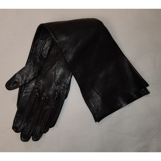 Unworn Vintage Leather Gloves 1950s Long Black Kid Leather Elbow Gloves Mid Century Fetish 6 3/4