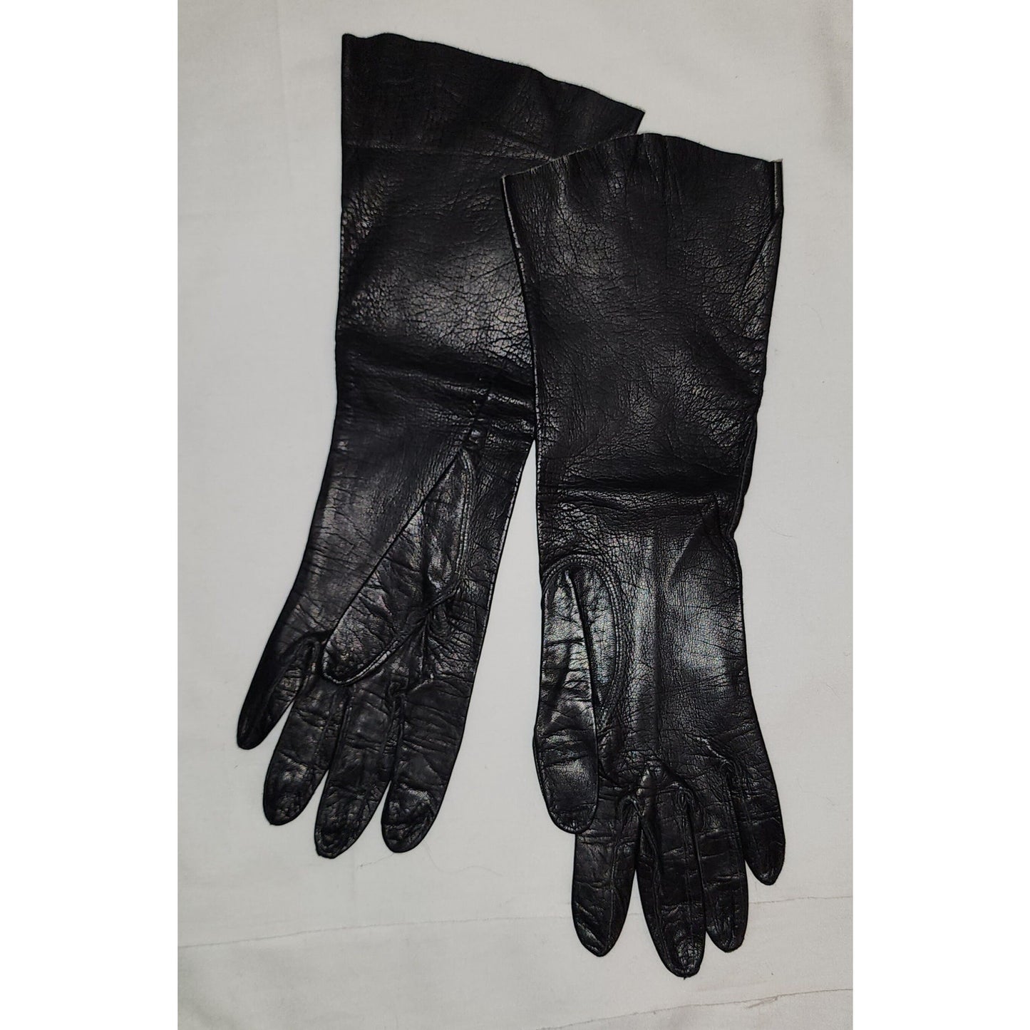 Vintage Leather Gloves 1950s Thin Black Midlength Italian Kid Leather Gloves Italy Mid Century Fetish 6 1.2