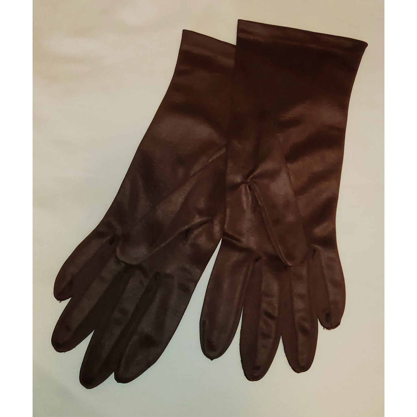 Vintage brown gloves 1960s midlength dark brown stretch nylon gloves van raalte rockabilly boho 7.5