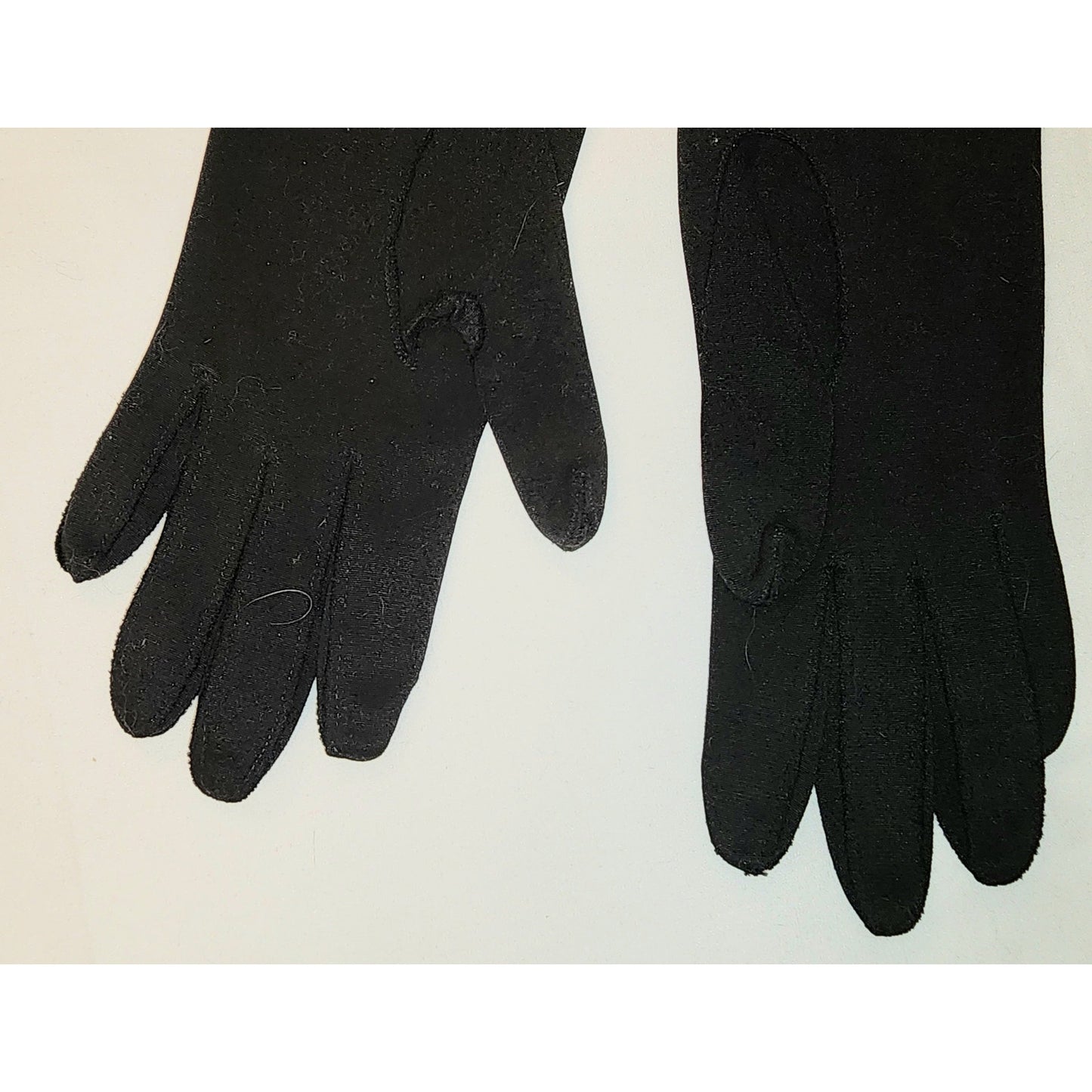 Vintage Black Gloves 1950s Black Fabric Gloves Tiny Pearlized Button Wrist Detail Mid Century Rockabilly 7 or so