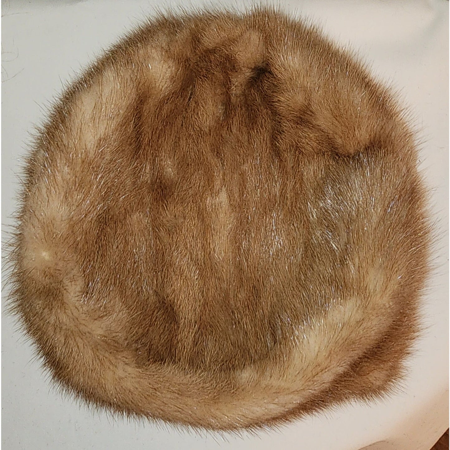 Vintage Fur Hat 1950s 60s Round Blonde Light Brown Mink Fur Pillbox Hat Dachettes by Lily Dache Mid Century Designer 21 21.5 in.