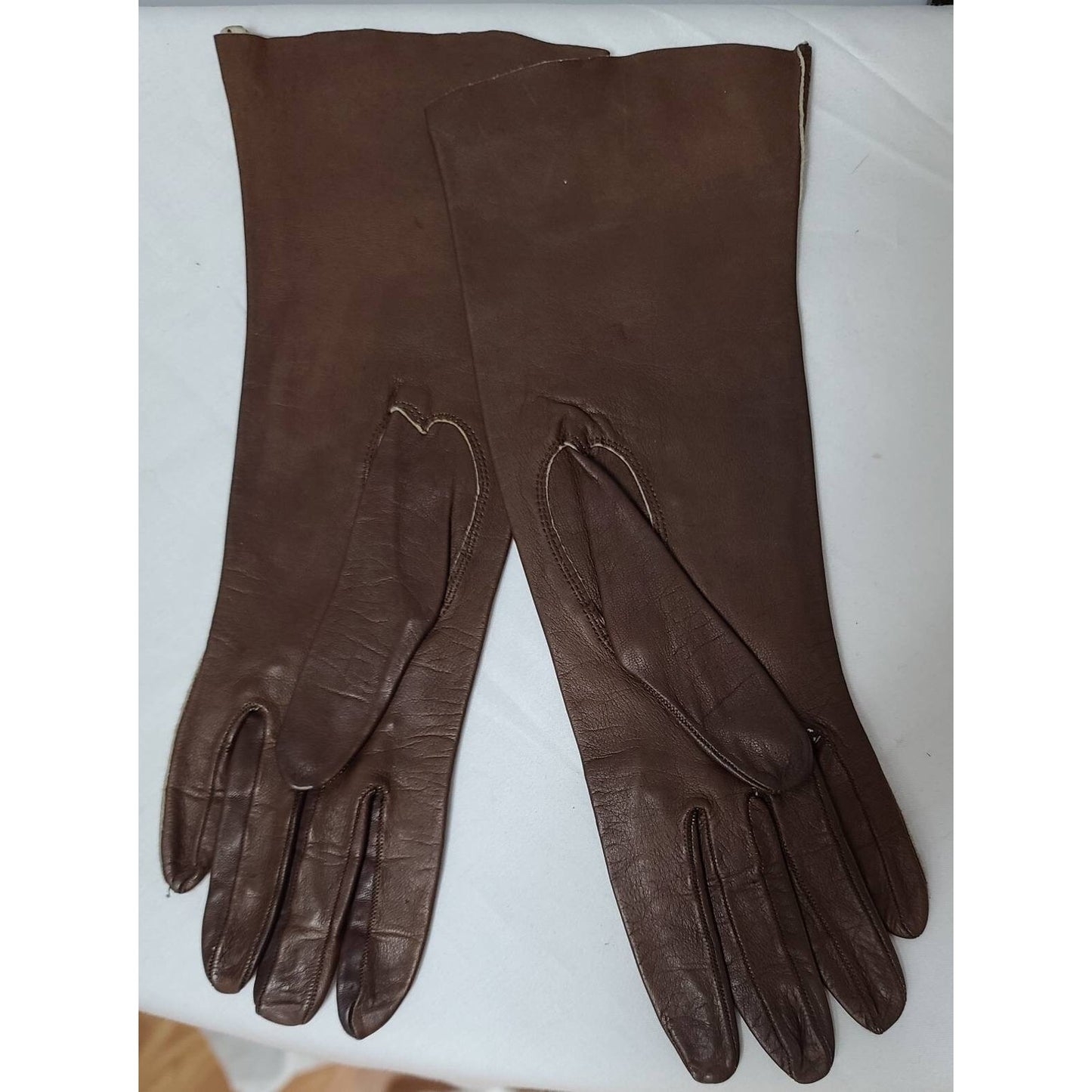 Vintage Leather Gloves 1950s 60s Midlength Thin Brown Leather Gloves Rockabilly Pinup 6.5