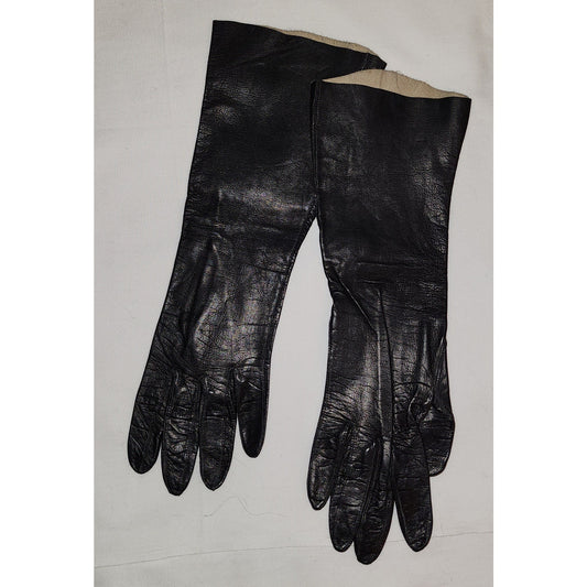 Vintage Leather Gloves 1950s Thin Black Midlength Italian Kid Leather Gloves Italy Mid Century Fetish 6 1.2