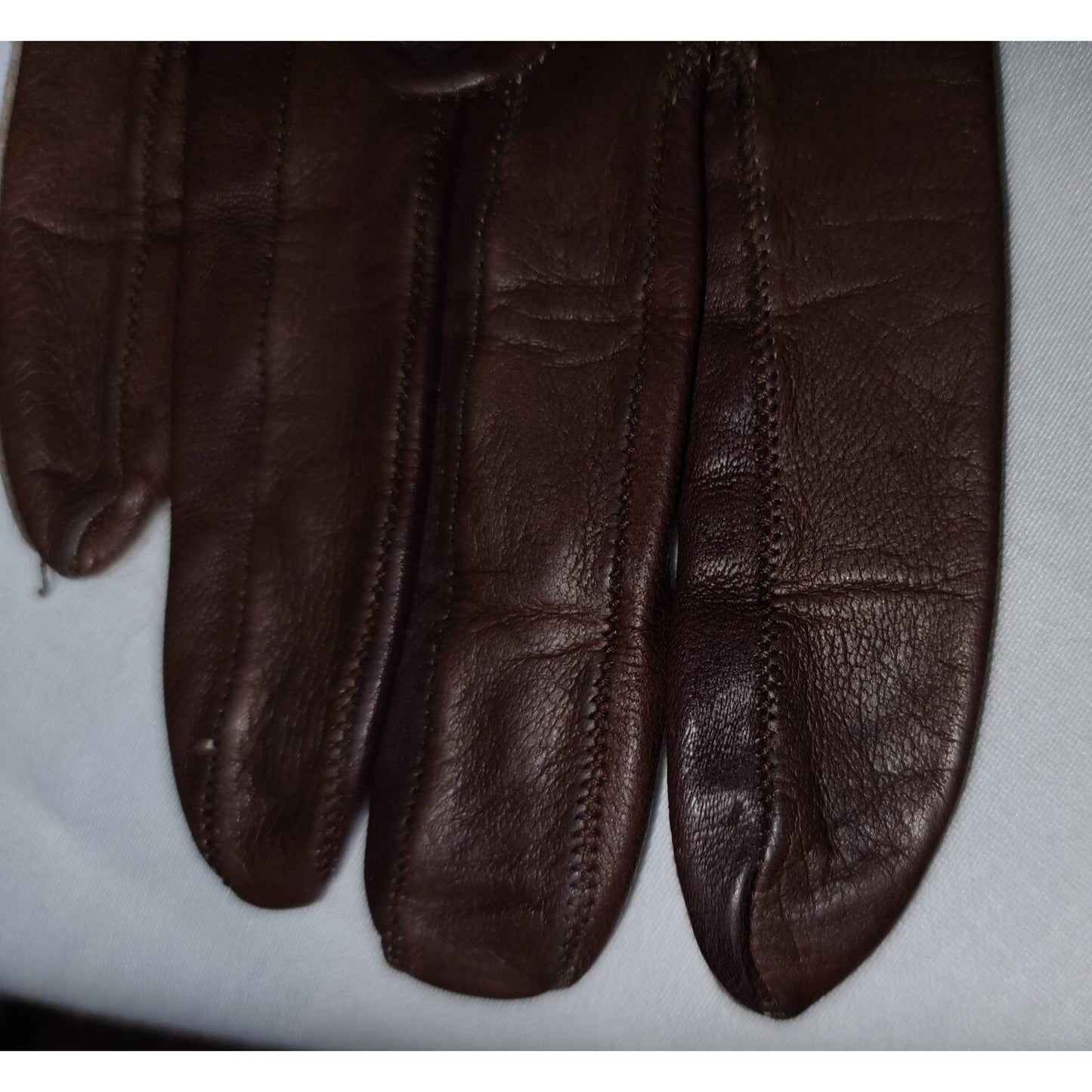 Vintage Leather Gloves 1950s 60s Midlength Thin Brown Leather Gloves Rockabilly Pinup 6.5