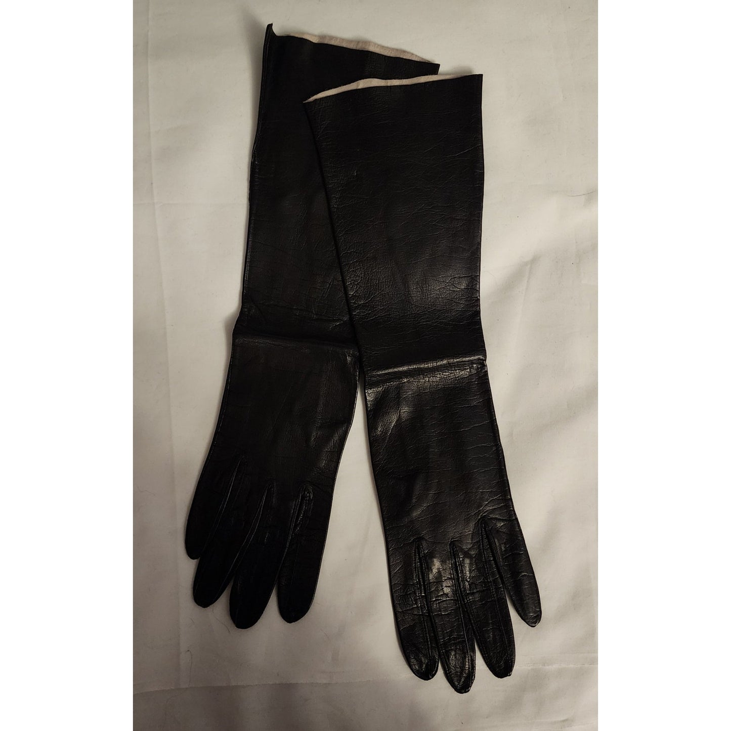 Vintage Leather Gloves 1950s Long Black Thin Kid Leather Gloves Elbow Length Mid Century Fetish est. 6.5