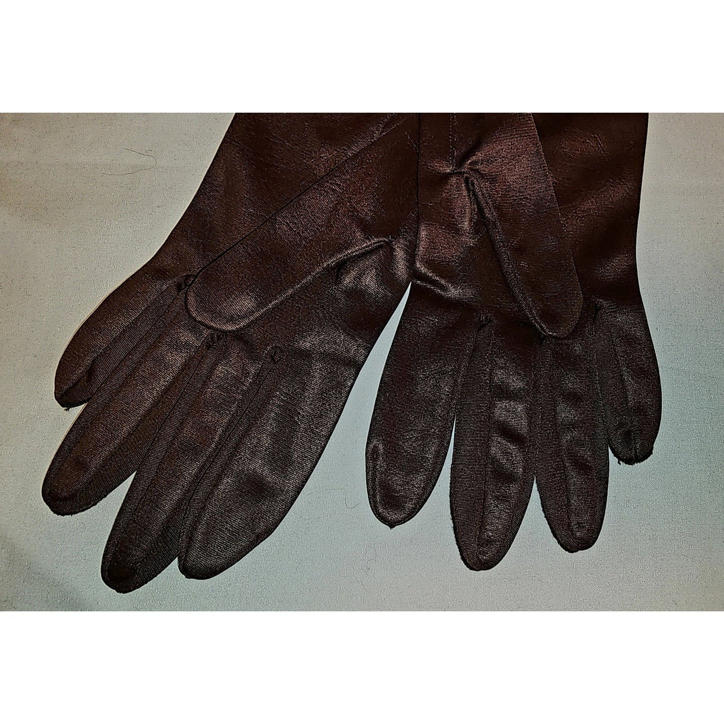 Vintage brown gloves 1960s midlength dark brown stretch nylon gloves van raalte rockabilly boho 7.5