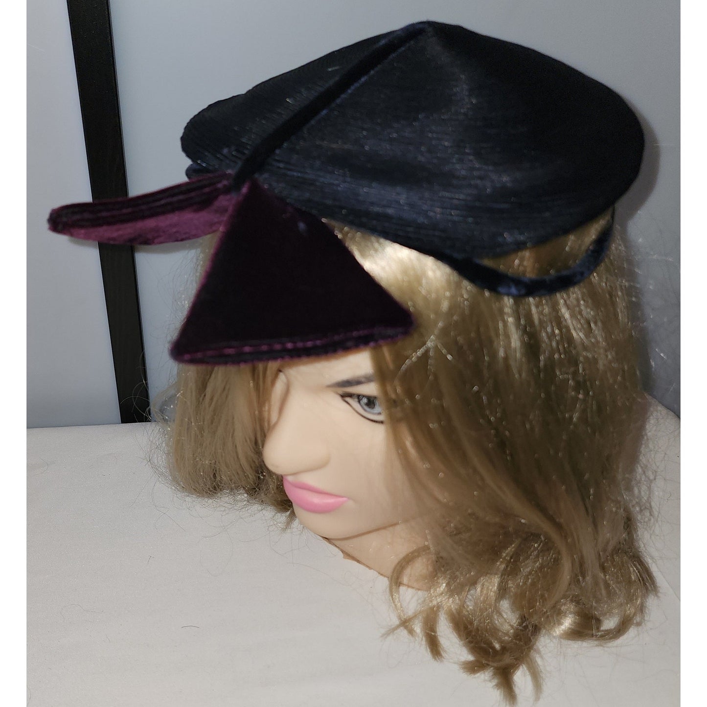 Vintage Cocktail Hat Ultra Chic 1940s Small Round Sculptural Cocktail Hat Large Purple Velvet Bow