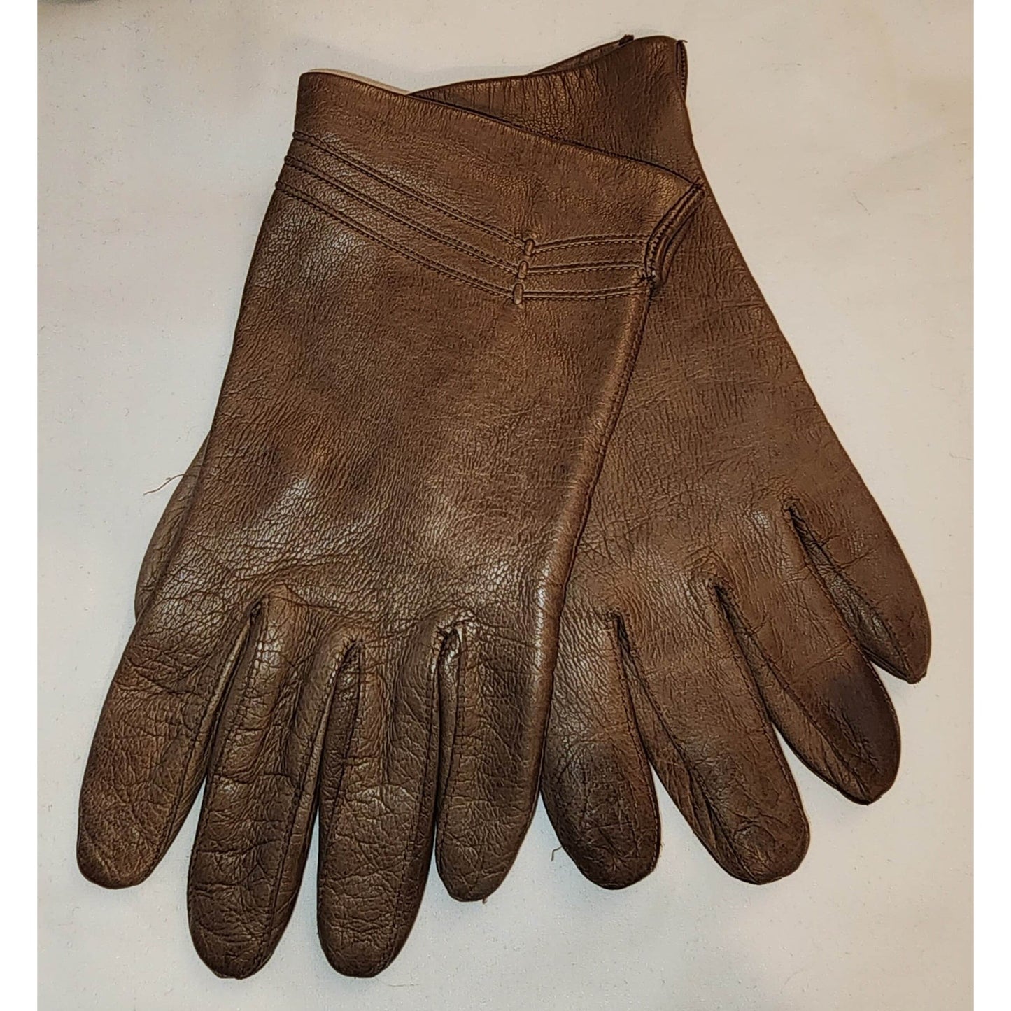 Vintage Leather Gloves 1960s 70s Soft Medium Brown Leather Wrist Gloves Wrist Designs Thin Fabric Lining Boho 7 or so