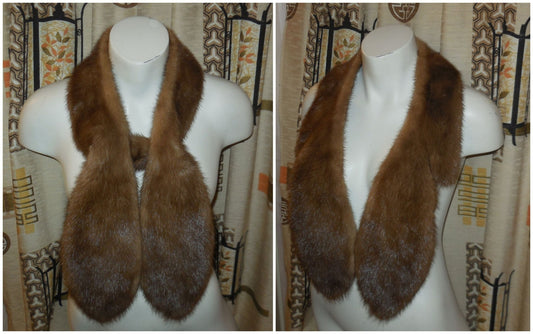 Vintage Fur Scarf 1950s 60s Light Brown Mink Fur Stole Tear Drop Shape Elegant Mink Fur Collar Boho 45 inches long