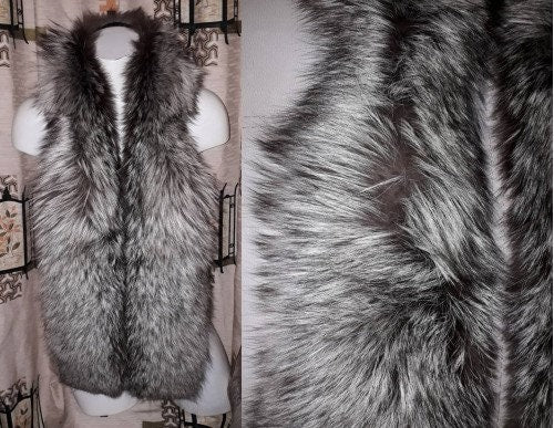 Vintage Fox Fur Scarf 1960s Long Soft Fluffy Silver Fox Fur Wrap Stole Trim Brown Silver Markings German Boho Glamour 60 in. long