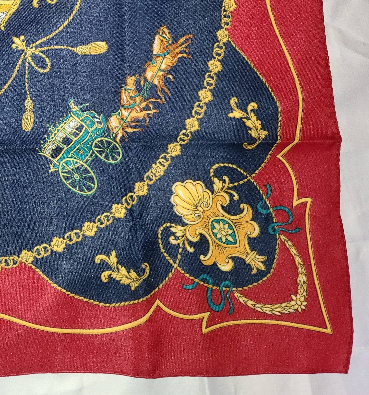 Vintage Equestrian Scarf 1960s 70s Thin Rayon Dark Blue Gold Red Horse Building Print Scarf Famous Building Boho 29.5 x 30.5 in.